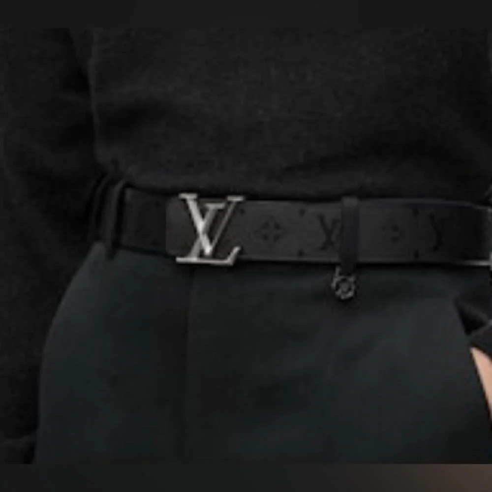 Louis Vuitton Black Monogram Leather Belt with Silver LV Buckle